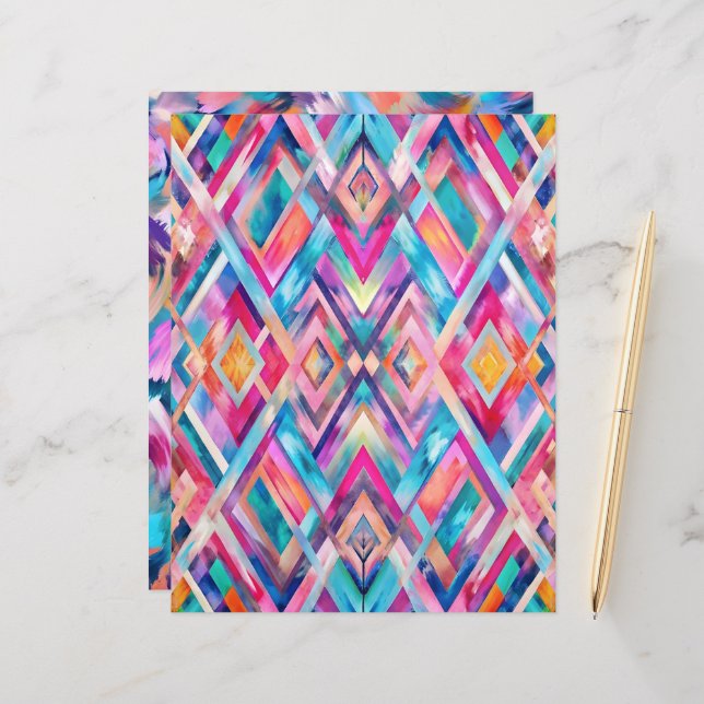 Papier Colorful diamond pattern abstract scrapbook paper (Devant/Arrière en situation)