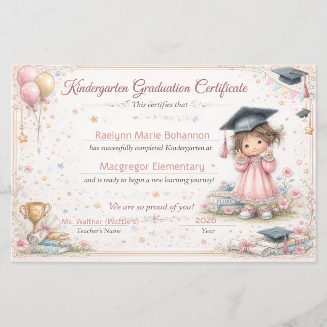 Papier Colorful Kindergarten Graduation Certificate  (Devant)