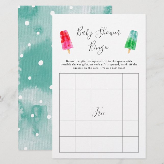 Papier Colorful Popsicle Baby shower Bingo Jeu (Devant / Derrière)