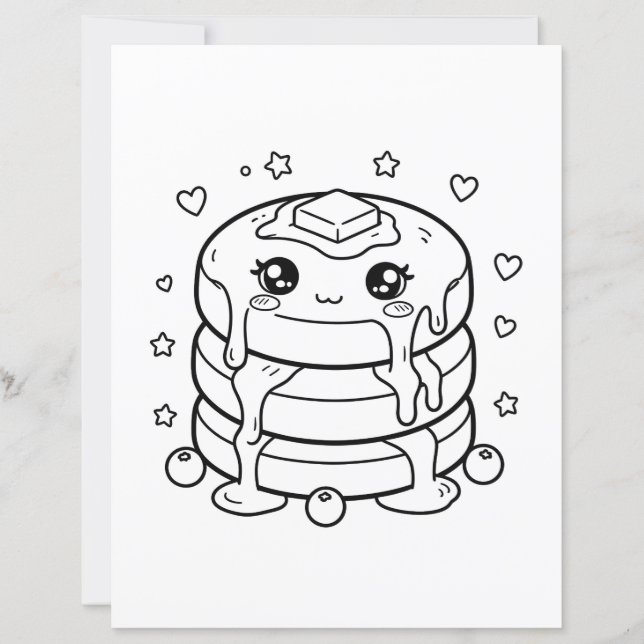 Papier Coloriage d'une pile de pancakes kawaii (Devant)