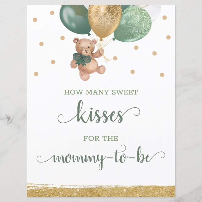 Papier Combien de baisers Baby shower Jeu Teddy Bear (Devant)