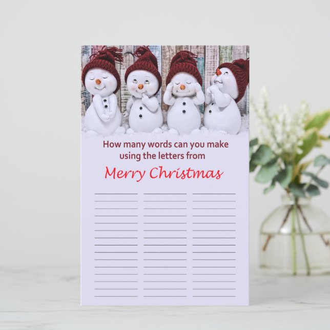 Papier Combien de mots pouvez-vous faire de Joyeux Noël ? (Debout devant)