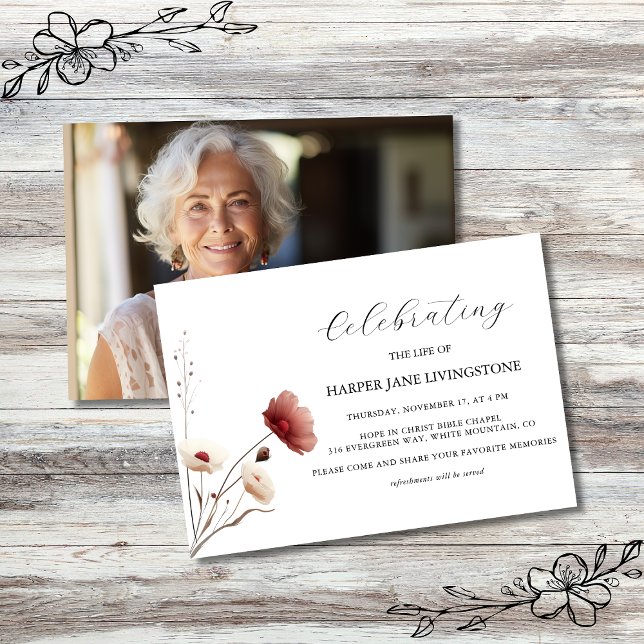 Papier Commémoration funéraire Budget Rose et Blanc Poppy (Créateur téléchargé)