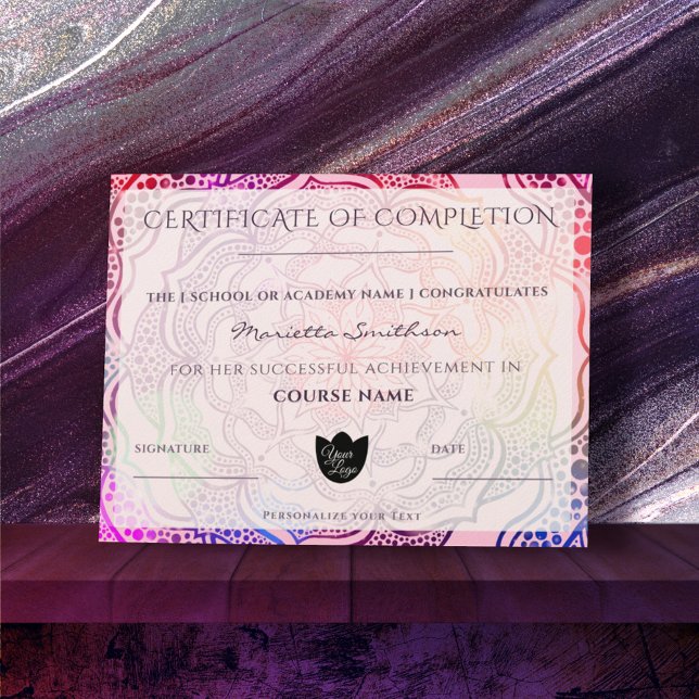 Papier Completion Certificate colorful Mandala Yoga Reiki (Créateur téléchargé)