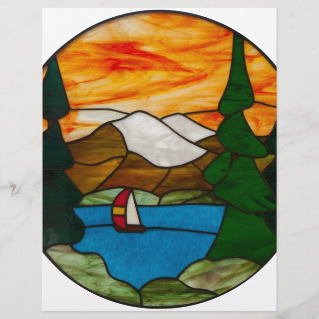 Papier Conception de vitrail de voilier sur un lac de mon (Devant)