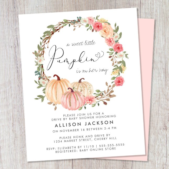 Papier Conduite Par Citrouille Floral Girl Baby shower In (Celebrate the upcoming arrival of your little autumn baby with a pumpkin-themed drive by baby shower)
