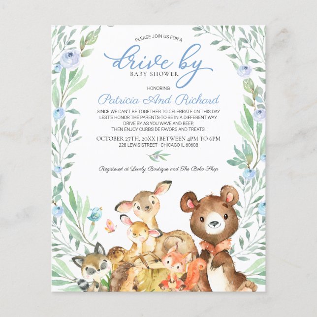 Papier Conduite Woodland Par Baby shower Budget Invitatio (Devant)