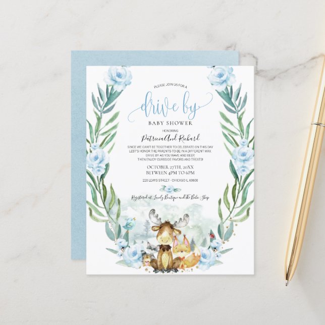 Papier Conduite Woodland Par Baby shower Budget Invitatio (Devant/Arrière en situation)