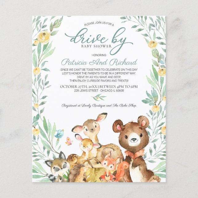 Papier Conduite Woodland Par Baby shower Budget Invitatio (Devant)