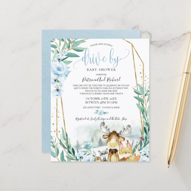Papier Conduite Woodland Par Baby shower Budget Invitatio (Devant/Arrière en situation)