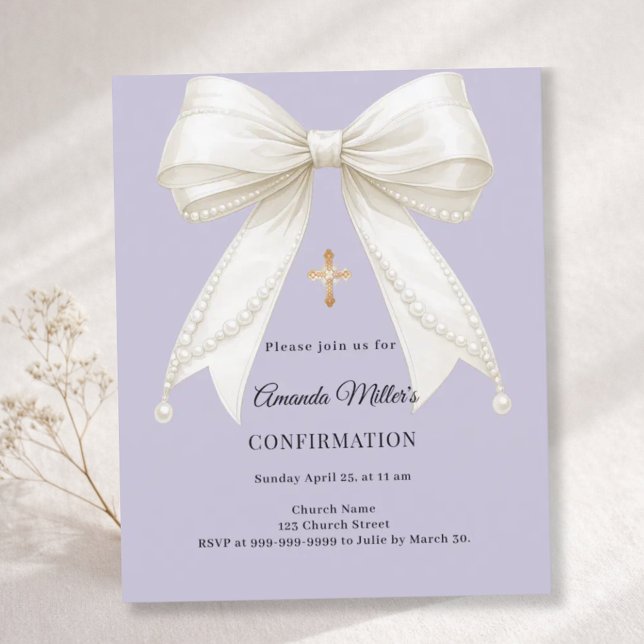 Papier Confirmation bow ivory pearls lavender invitation (Créateur téléchargé)