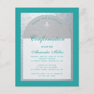 Papier Confirmation du budget Invitation Turquoise Argent
