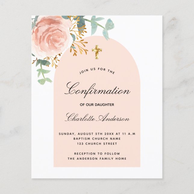 Papier Confirmation du budget rose arche florale invitati (Devant)