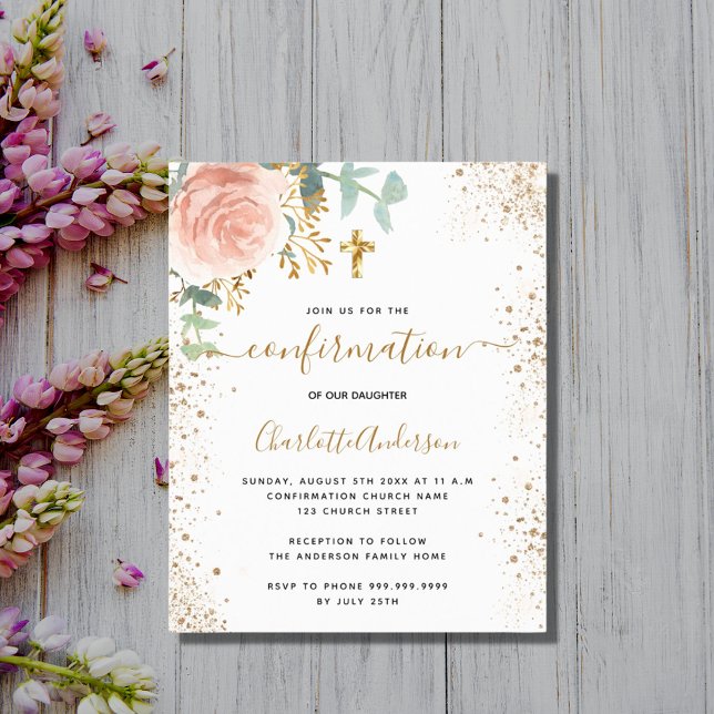 Papier Confirmation eucalyptus invitation florale rose (Créateur téléchargé)