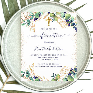 Papier Confirmation eucalyptus vert invitation bleue