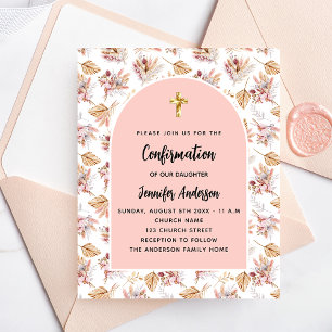 Papier Confirmation pampas rose or invitation florale