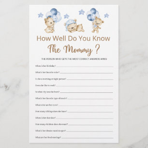 Papier Connais-Tu Bien Le Baby shower Maman Boy ?