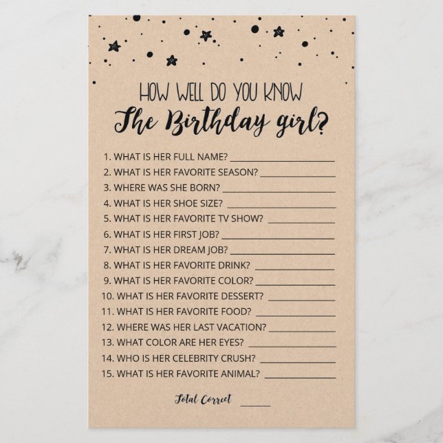 Papier Connais-tu bien le jeu de fille anniversaire ? (Devant)