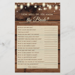 Papier Connaissez-vous bien la mariée Rustic Shower Jeu