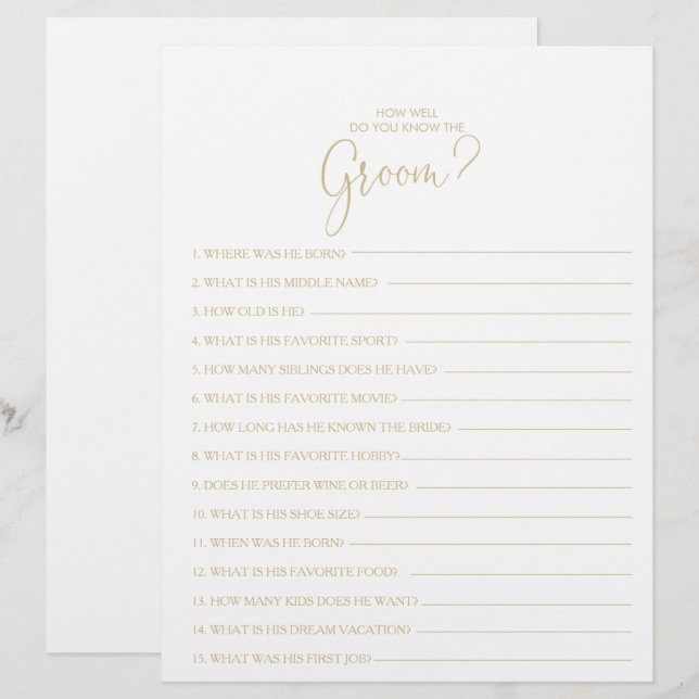 Papier Connaissez-vous bien le jeu de Fête des mariées Gr (Devant / Derrière)