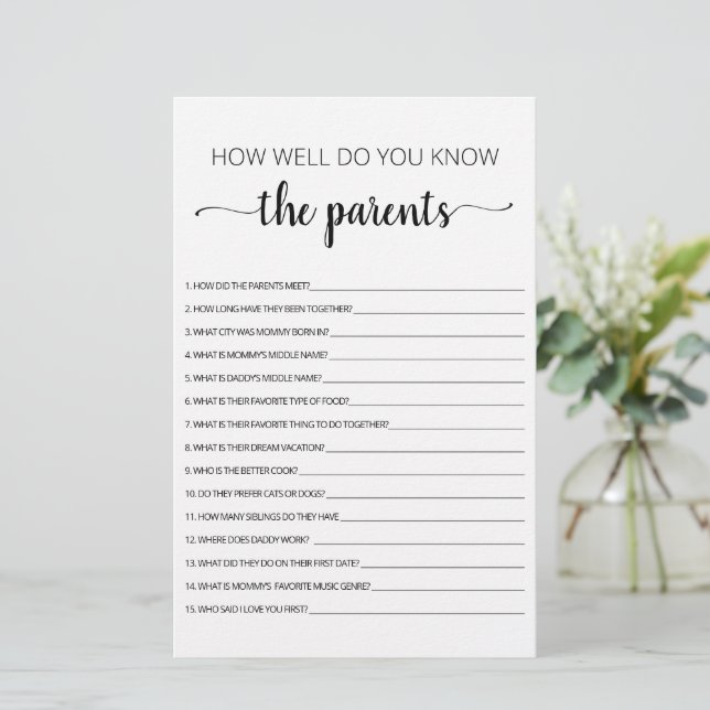 Papier Connaissez-vous bien le jeu de la fête des Parents (Debout devant)