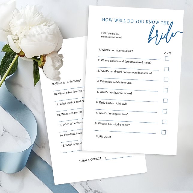 Papier Connaissez-vous bien le jeu de mariée - Bleu (Fun Bridal Shower Game)