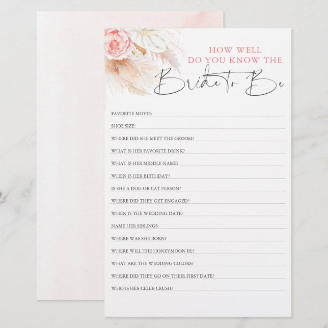 Papier Connaissez-Vous Bien L'Épouse Pour Être Fête des m (Devant / Derrière)