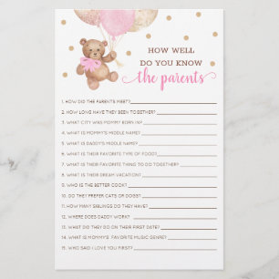 Papier Connaissez-Vous Bien Les Parents Jeu Teddy Bear