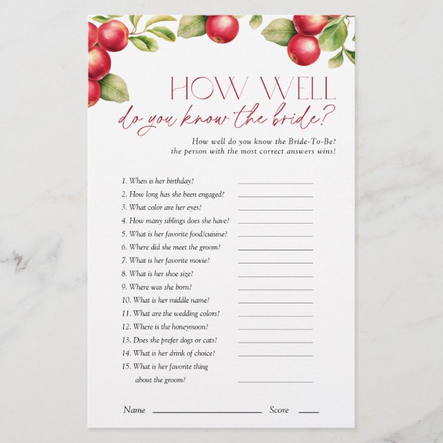 Papier Connaissez-Vous Le Jeu De Fête des mariées Pomme M (Devant)