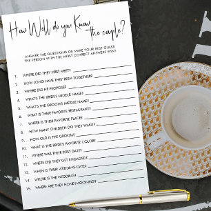 Papier Connaissez-vous les couples Jeu Quiz de douche