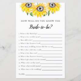 Papier connaître la mariée Fête des mariées Jeu tournesol