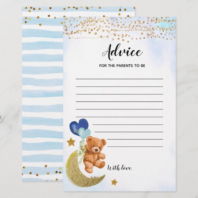 Papier Conseil Baby shower Bearly Bearly Pour Parents Jeu (Devant / Derrière)