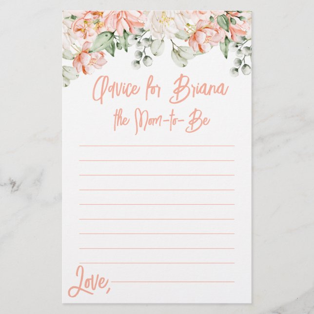 Papier Conseil Baby shower floral neutre (Devant)