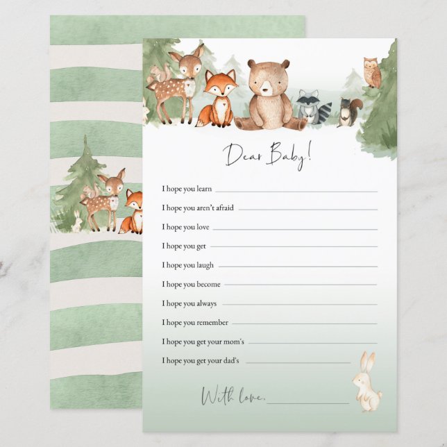 Papier Conseil Baby shower Woodland Cher bébé (Devant / Derrière)