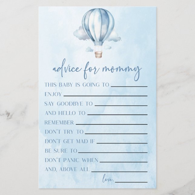 Papier Conseil de Baby shower de ballon à air chaud Activ (Devant)