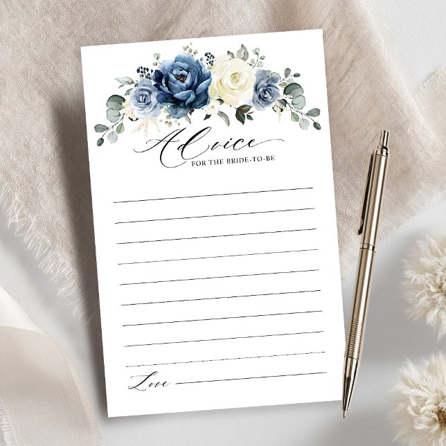 Papier Conseil de Fête des mariées Champagne de la Marine (Dusty Blue Navy Champagne Bridal Shower Advice card)