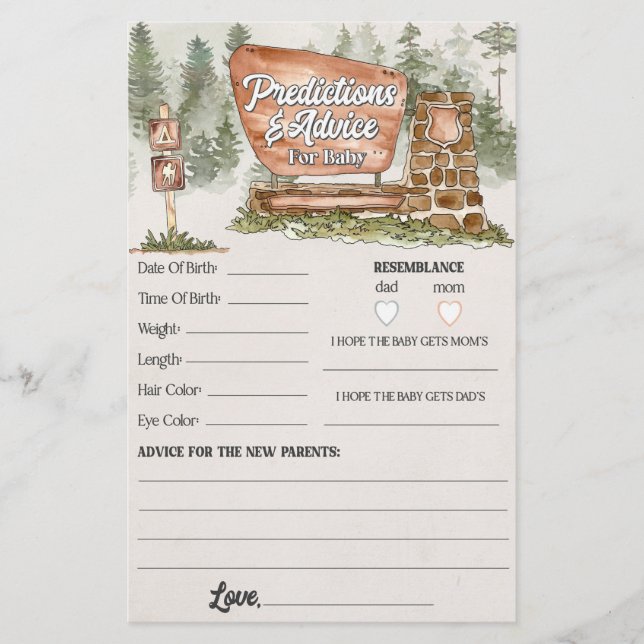 Papier conseil du parc national pour le jeu de baby showe (Devant)