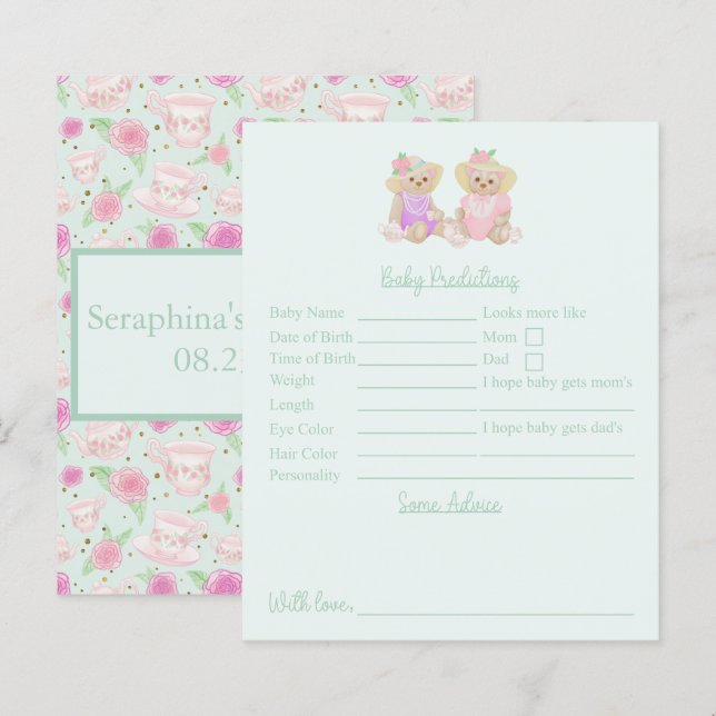 Papier Conseil Et Prédictions Du Baby shower Du Tea Party (Devant / Derrière)