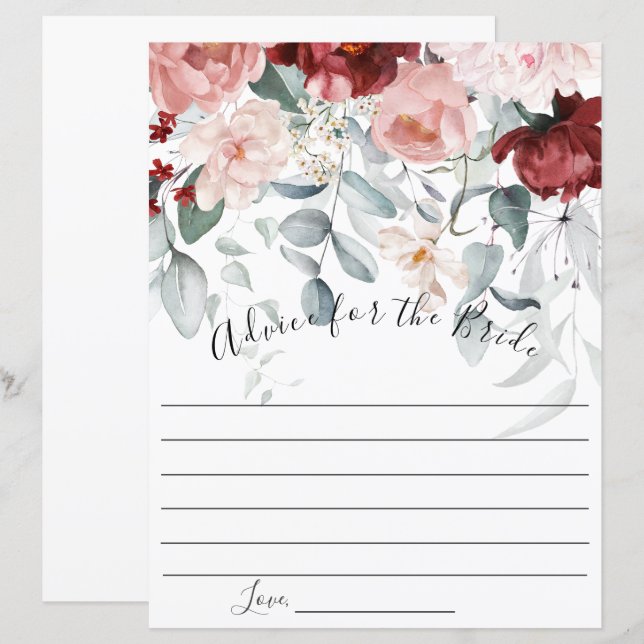 Papier Conseil floral rose de Bourgogne pour la mariée (Devant / Derrière)
