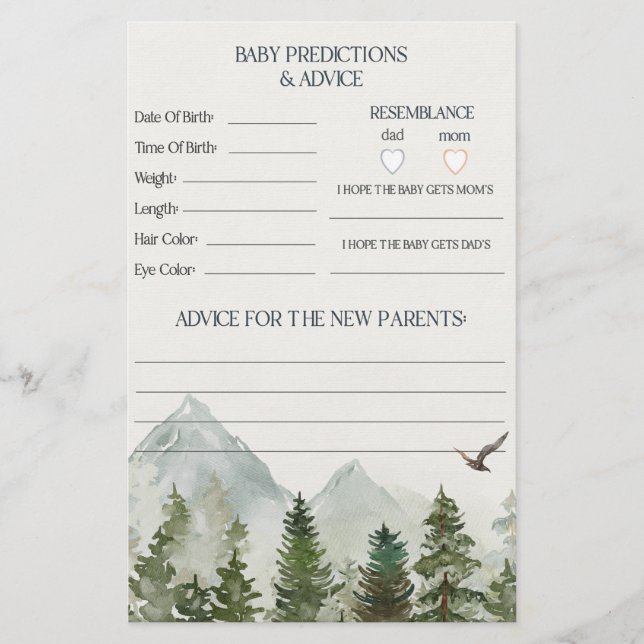 Papier conseil forêt bois pour le jeu de baby shower (Devant)