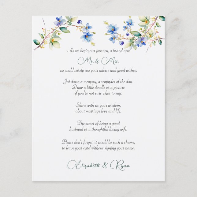 Papier Conseil mariage Bonne volonté Aquarelle Bleu (Devant)