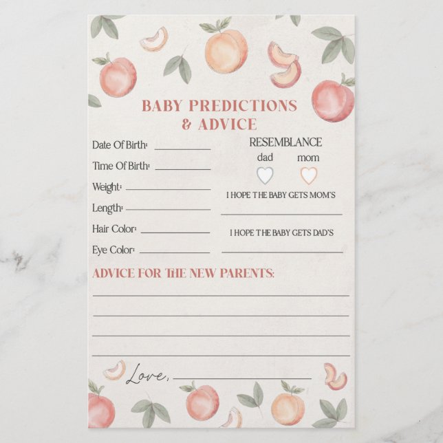 Papier conseil pêche douce pour le jeu de baby shower (Devant)