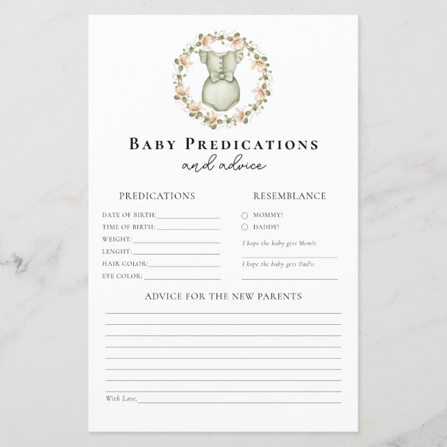Papier Conseil pour les parents Boho Girl Baby shower jeu (Devant)