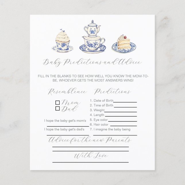 Papier Conseil Tea party pour nouveau Parents Game. (Devant)
