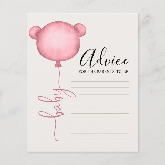 Papier Conseils aux parents Jeu de baby shower ourson ros (Devant)