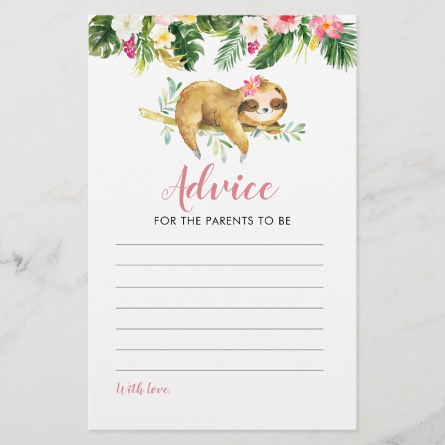 Papier Conseils de Baby shower pour filles tropicales pou (Devant)