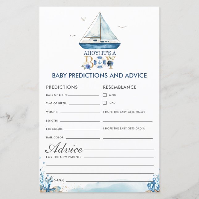 Papier Conseils de prédictions pour bébé Ahoy C'est un ga (Devant)