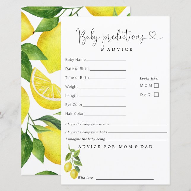 Papier Conseils de prédictions pour une baby shower au ci (Devant / Derrière)