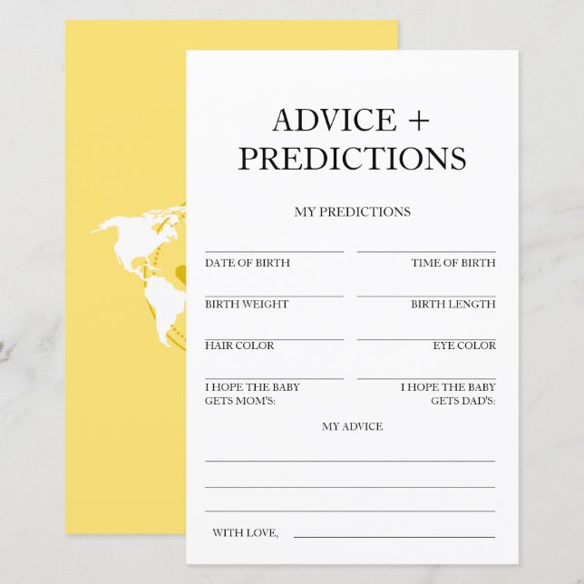 Papier Conseils et prédictions Baby shower de voyage Jeu (Devant / Derrière)