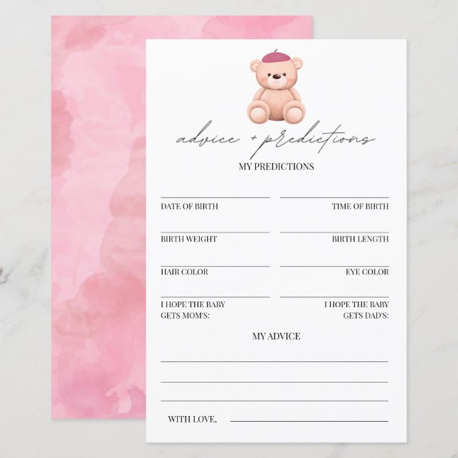 Papier Conseils et prédictions Bonjour Bebe Baby shower (Devant / Derrière)
